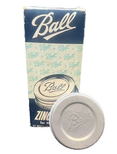 12 NIB NOS BALL ZINC CAPS FOR MASON JARS, REGULAR, PORCELAIN LINED - Picture 1 of 10