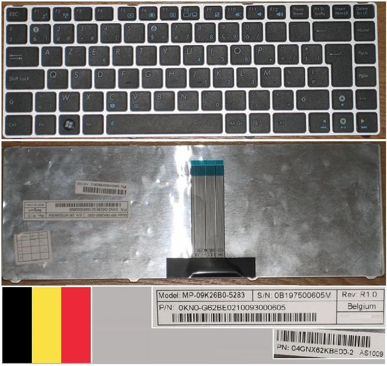 Keyboard AZERTY Belgian ASUS UL20 UL20A UL20FT UL2AT 0KN0-G62BE02 Black - Image 1 of 1