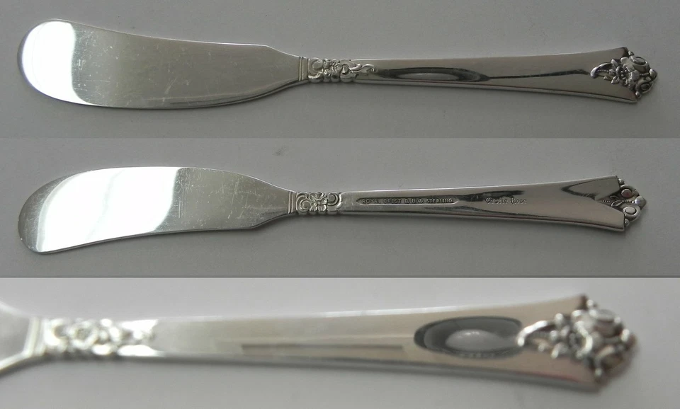 Royal Crest CASTLE ROSE 1942 Sterling 5-3/4" Flat Handle Butter Spreader NO MONO - Image 1 of 1