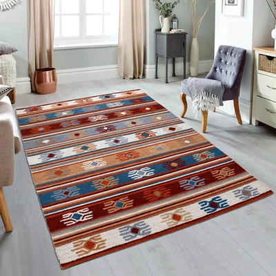 Alfombra de área suroeste geométrica rústica cabaña de troncos albergue abstracto campo occidental 5x8 Foto 1 de 4