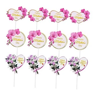 Happy Mother's Day Cake Toppers 24Pcs Flower Cupcake Topper for Mother's Day - Picture 1 of 8