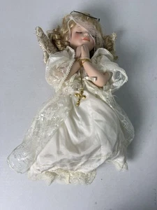 Praying Porcelain Angel Doll 13” T New In Box On Knees w/ Prayer Beads - Picture 1 of 6