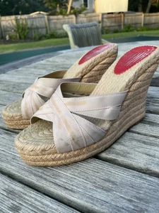 Louboutin Plateau Jute Keilabsatz Espadrille Schuh Elfenbein Band Riemen Gr. 37 - Bild 1 von 7
