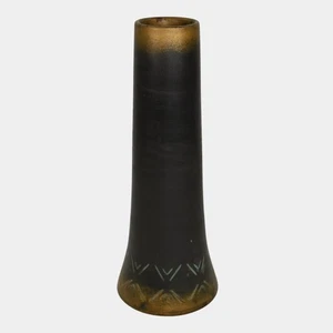 Norse 1900s Vintage Art Pottery Bronze Ware Black Ceramic Incised Vase 43 - Picture 1 of 6