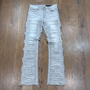 Rockstar Original Jeans Mens 32 Gray Denim Pants Shake Stacked Distressed Flare - Picture 1 of 14