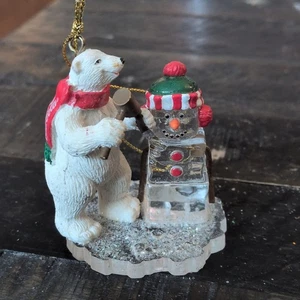 Coca-Cola Polar Bear Chisel Snow Man Ice Block 2.5" Christmas Holiday Ornament - Picture 1 of 4