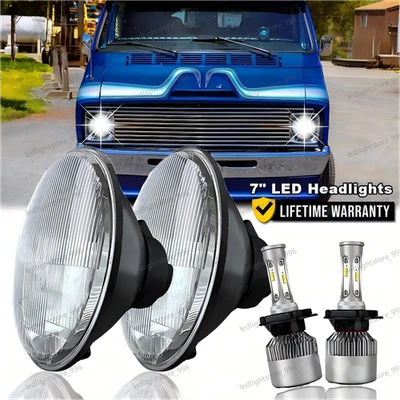 Faros LED de 7" Hi-Lo Halo DRL para camioneta Dodge B100 1971 1972 1973 1974 2 piezas Foto 1 de 4