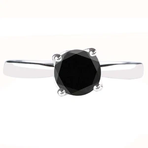 2,32Kt Runden Form 100% Natürlich Jet Schwarz Diamant Solitär Ring Im 925 Silber - Picture 1 of 8