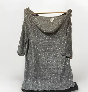 Camisa Jaclyn Smith Para Mujer Talla XL Tejida Manga Corta Azul Elegante Acentos de Lentejuelas - Imagen 1 de 3