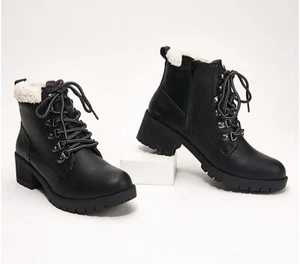 New Khombu Womens Langley Ankle Boots Faux Fur/Leather Black Waterproof Size 7 - Picture 1 of 4