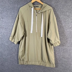 Zara Jumper Womens US M Grey Green Pullover Sweater Hoodie Long 1/2 Zip Ladies - Picture 1 of 11