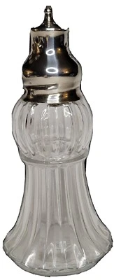 Elegante coctelera de azúcar de vidrio Muffineer placa plateada tapa de tornillo 7 pulgadas de alto Foto 1 de 4