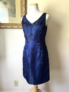 Vestido Papell Boutique Noches Azul Cuentas 4 Iridiscentes Floral Cuello en V Funda Y2k - Imagen 1 de 9