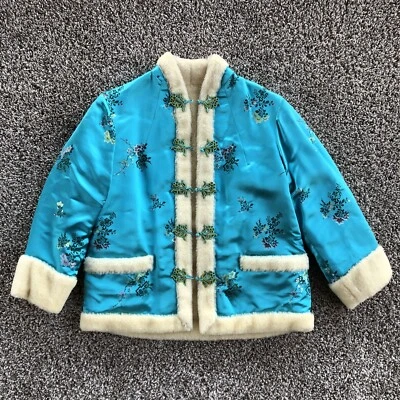 Abrigo Corto Forrado Sherpa Chino Tradicional Años 70 Seda Invierno Estampado Floral Foto 1 de 4