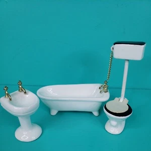 Vintage Porcelain Ceramic Bathroom Set Dollhouse Bathtub Sink Toilet - Picture 1 of 12