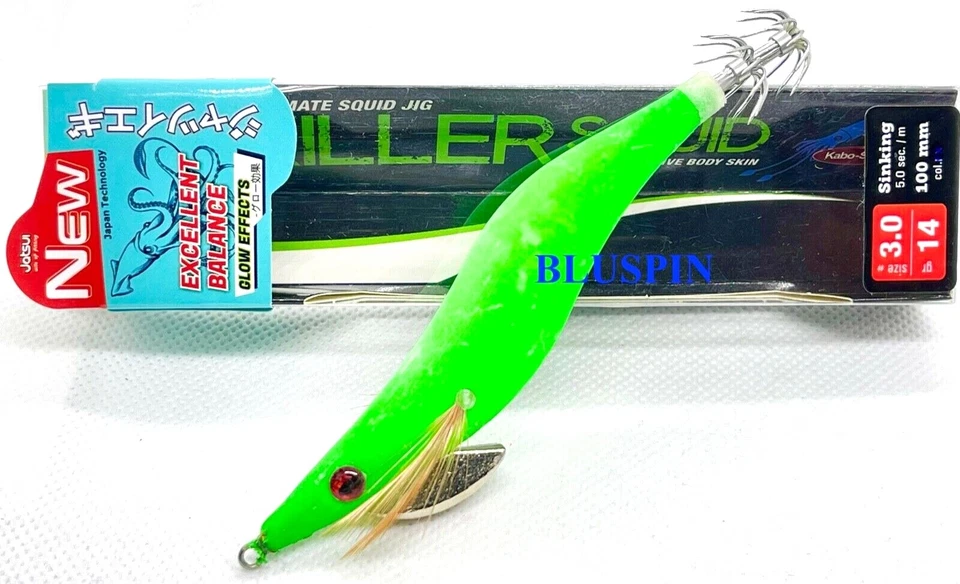 SEPPIARA JATSUI KABO KILLER SQUID ULTIMATE SQUID JIG EGI 3.0 14g COL: LUMO GREEN