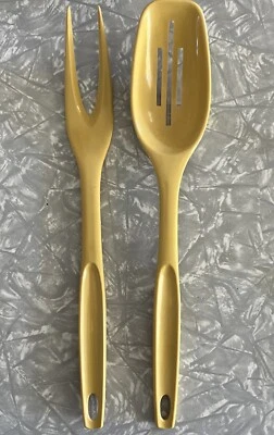 Vintage Foley Harvest Gold/Yellow Slotted Spoon and Fork Utensil Set - Image 1 of 4