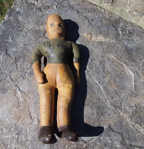 Antique Cork Stuffed Leather Covered Doll - Picture 1 of 15