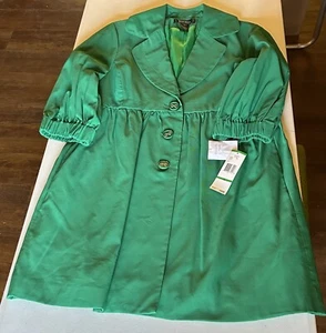 Nine West Women’s Large Green Trench Coat Lined Pockets Three Button NWT - Picture 1 of 5