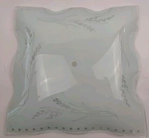 New MCM Frosted Square Glass Ceiling Mount Light Cover Ruffle Edge Wheat Pattern - Picture 1 of 11