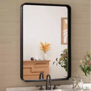 16"W x 24"H Rectangular Aluminum Framed Wall Mount Bathroom Vanity Mirror Black - Picture 1 of 9