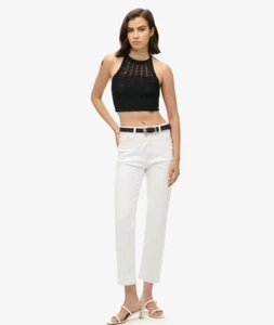Superdry Crop Top UK12 Black Crochet Halterneck Festival Boho Knit Open Back NWT - Picture 1 of 11