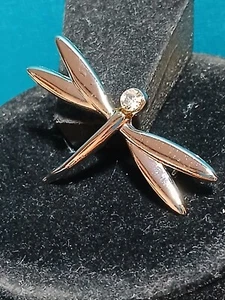 Vintage Dragonfly Brooch Pin Silver-Tone Crystal Rhinestone Head RARE Retro - Picture 1 of 11