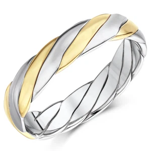 Handmade 9ct Gold Two Tone Twist Design Wedding Band 4mm.5mm - Picture 1 of 3