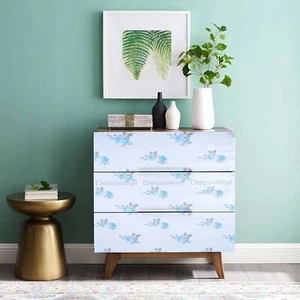 Shabby Chic Floral Blue Sticky Back Plastic Fablon PVC Wallpaper Roses White UK - Picture 1 of 10