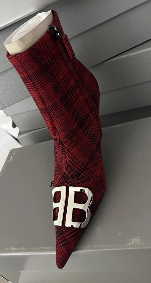 NEW BALENCIAGA Square Knife BB Pump LOGO  HEELS Red EMBOSSED SZ EU 36.5 US 6.5 - Image 1 of 1