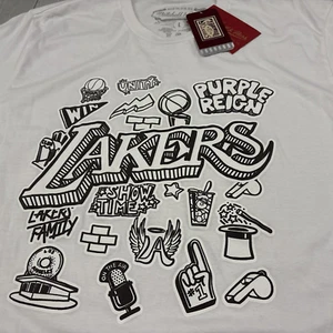 Mitchell & Ness White Men’s Large NBA Los Angeles LA Lakers Doodle S/S Tshirt - Picture 1 of 12