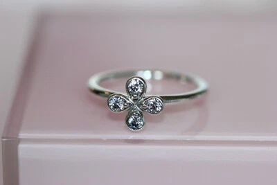 NIB Pandora Four Petal Flower RING 197967cz CHOOSE SZ RETIRED BAGTAG  Pouch - Image 1 of 4