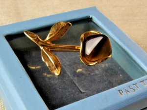 Vintage Gold Tone Tigers Eye Flower Brooch._ - Foto 1 di 6