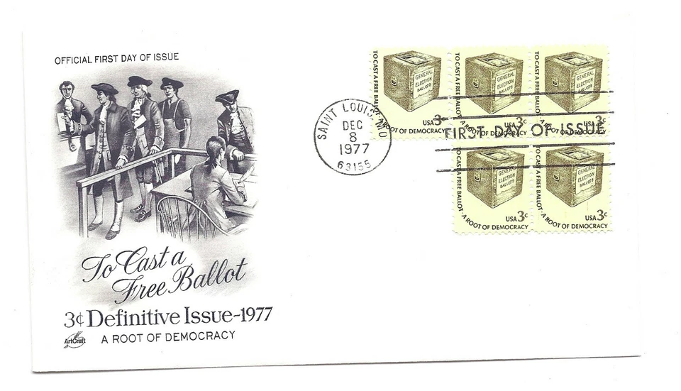 1584 3c Americana Ballot Box ArtCraft block of 5 FDC - Image 1 of 1