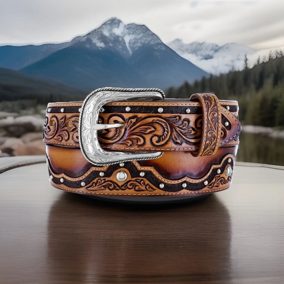 Tony Lama 2 Tone Concho Leather Belt Size 36 C41893