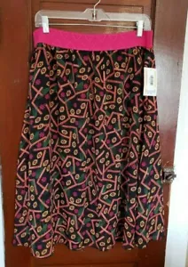 NUEVO CON ETIQUETAS LULAROE Mujer L Negro Dorado Rojo Estampado Poliéster LOLA Falda - Imagen 1 de 5