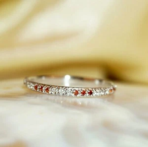14K GOLD RING MANDARIN SPESSARTITE WEDDING BAND DIAMOND RING ENGAGEMENT BAND N78 - Picture 1 of 12