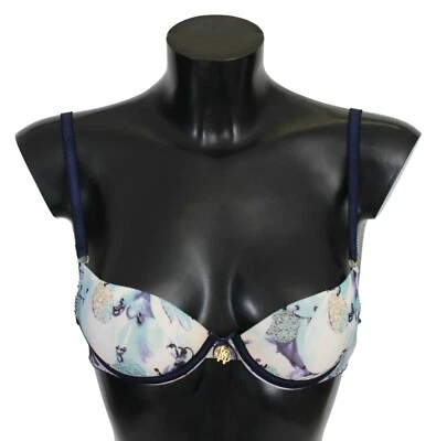 ROBERTO CAVALLI Ropa Interior Nylon Azul Estampado Reggiseno Sujetador s. IT1 / US 32 $300 Foto 1 de 4