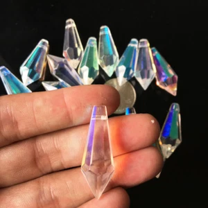Suncatcher 10PC 30MM AB Icicle Crystal Pendant Prism Glass Chandelier Accessory  - Picture 1 of 12