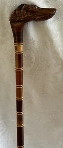 Antique Vtg Carved Wood Greyhound Dog Walking Stick Cane*Brazilian? Wood Shaft - Picture 1 of 16