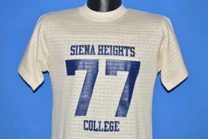 vintage 70s SIENA HEIGHTS COLLEGE 1977 OFF WHITE MESH DEADSTOCK t-shirt SMALL S - Picture 1 of 4