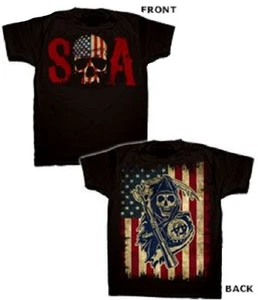 Officially Licensed Sons of Anarchy Skull & American Flag Reaper Adult T-shirt - Picture 1 of 1