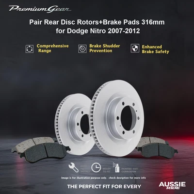 Pair Rear Disc Rotors+Brake Pads 316mm for Dodge Nitro 2007-2012 - image 1 of 4