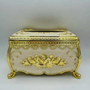 Verzierte Gold Taschentuch Box Abdeckung Halter Florentiner Rokoko Europäische Tücher Handtuch - Bild 1 von 6