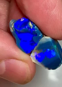 Pair of Bright Blue on Black Nobby Lightning Ridge Rough Opals. Black Opal  - Picture 1 of 3