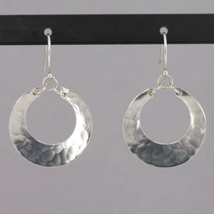Retired Silpada Sterling Silver Hammered Circle BROAD HOOP Dangle Earrings W3494 - Picture 1 of 5