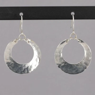 Retired Silpada Sterling Silver Hammered Circle BROAD HOOP Dangle Earrings W3494 - Image 1 of 4