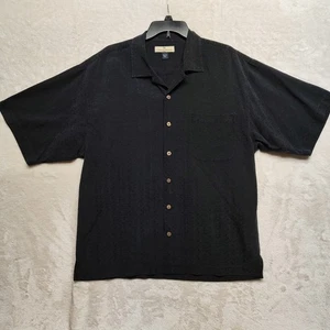 Tommy Bahama Shirt Mens Size Large Loop Collar 100% Silk Hawaiian All Black - Picture 1 of 13