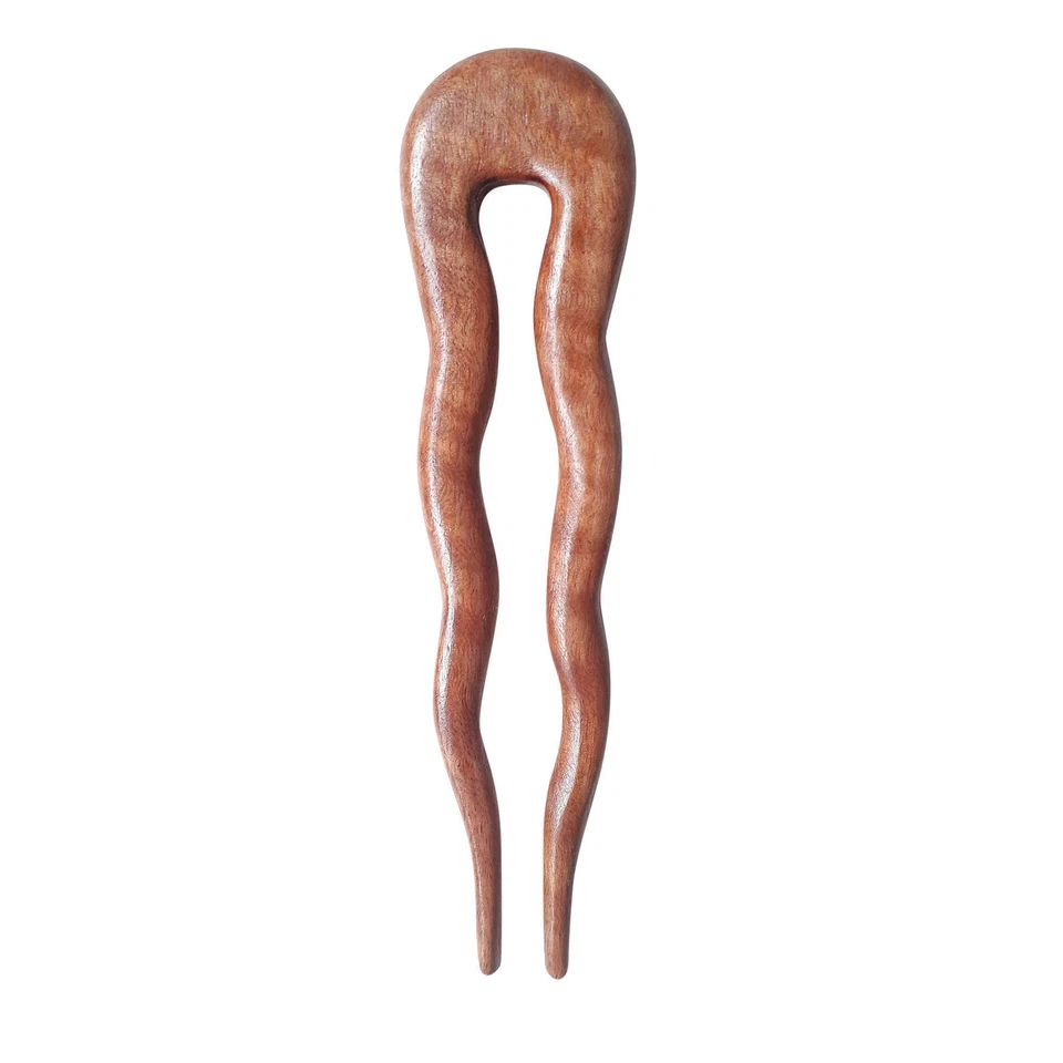 Wooden Amber Wayvy Hair Pin, Hair Fork, Hair Stick, Hair Accessory Handmade 5" - Image 1 of 2