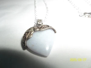 925 Silber 3/4" herzförmiger Stein Anhänger 18" Halskette 3,8gr - Bild 1 von 7